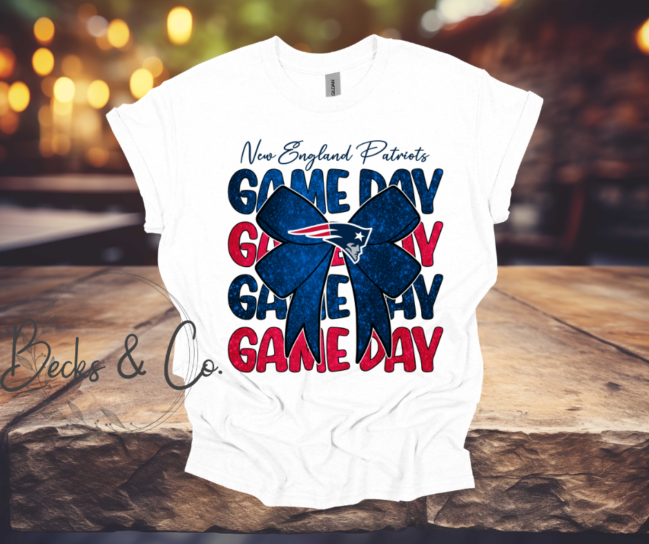 New England Patriates Game Day with Bow Glitter T-shirt