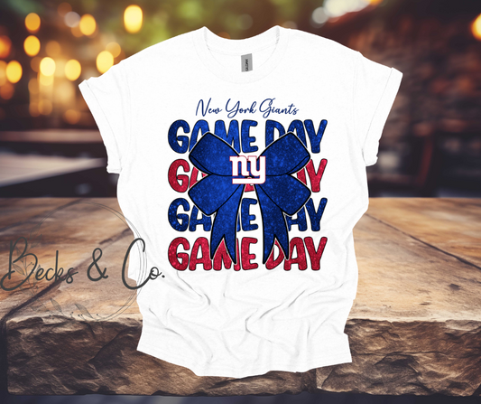 New York Giants Game Day with Bow Glitter T-shirt