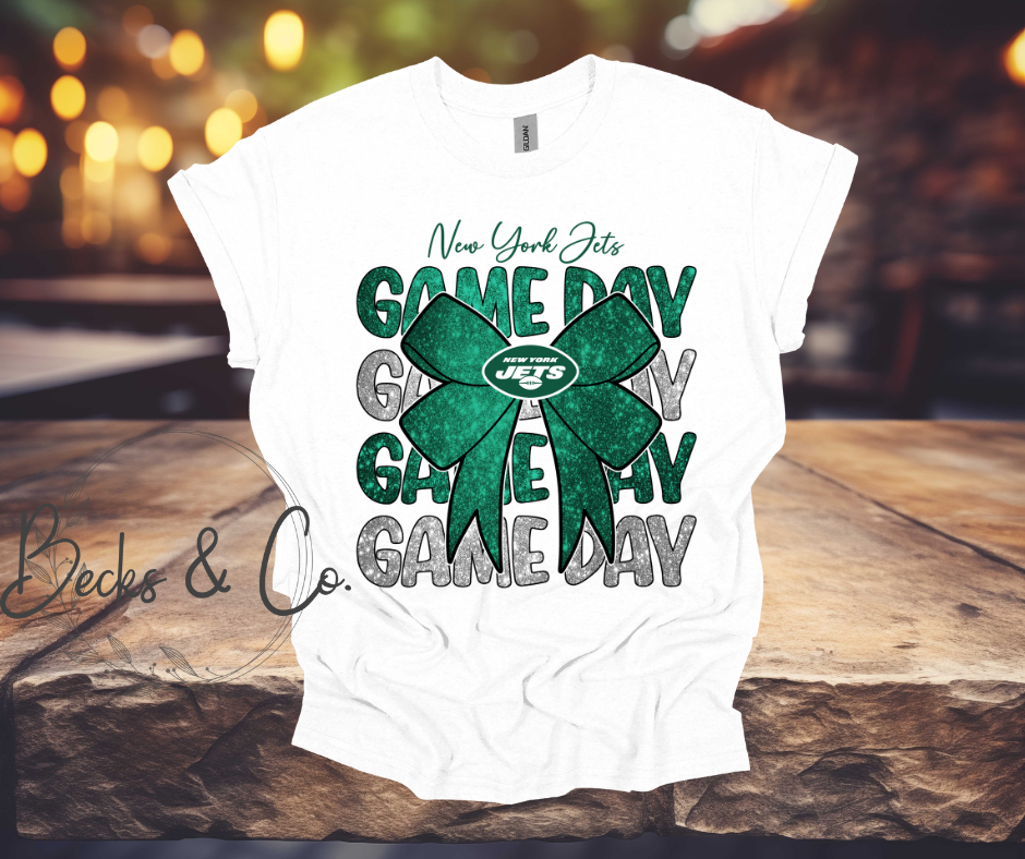 New York Jets Game Day with Bow Glitter T-shirt