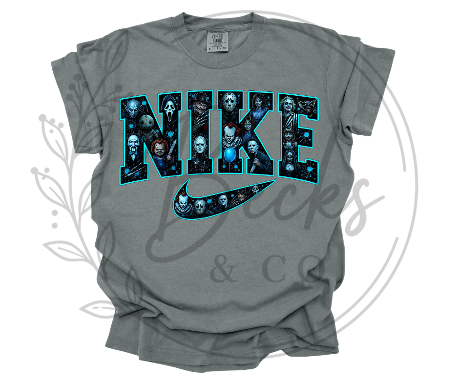 Horror Movie Character Filled Swoosh Neon Blue