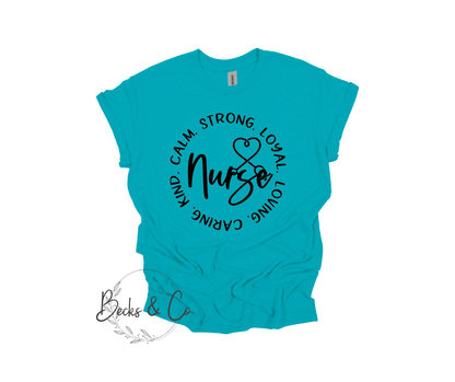 Nurse with Circle of Caring Words T-Shirt