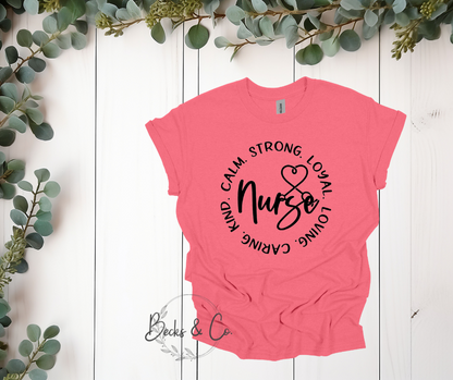 Nurse with Circle of Caring Words T-Shirt