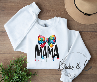 Paint Spill Mama with Puzzle Piece Bow
