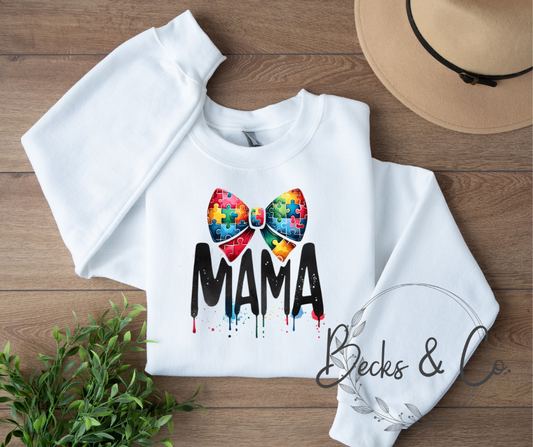 Paint Spill Mama with Puzzle Piece Bow