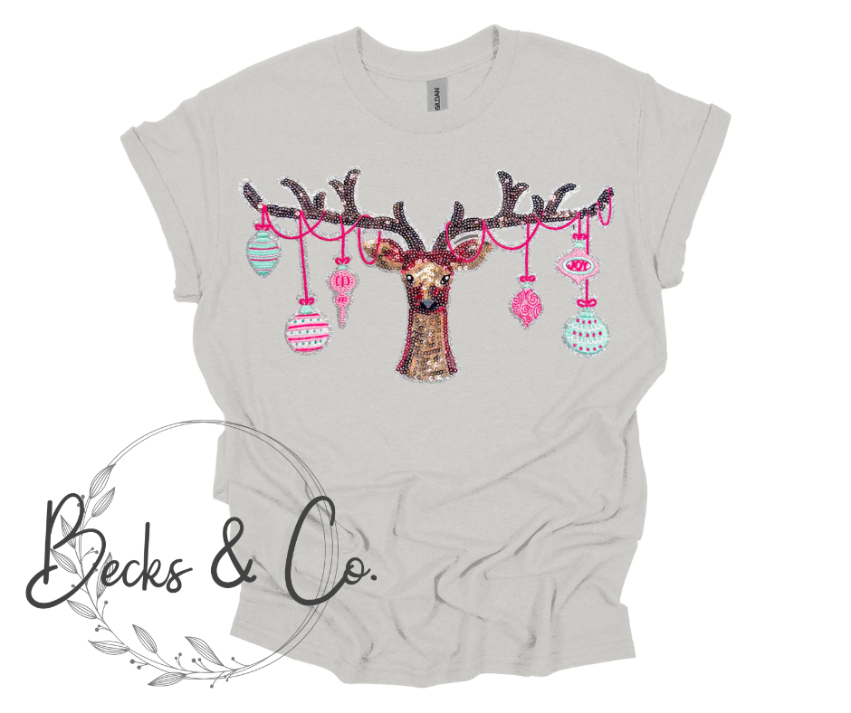 Deer with Christmas Ornaments  - Large Sequin Design