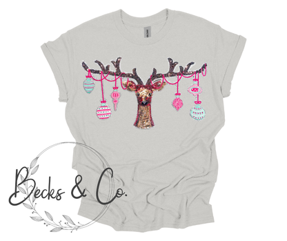 Deer with Christmas Ornaments  - Large Sequin Design