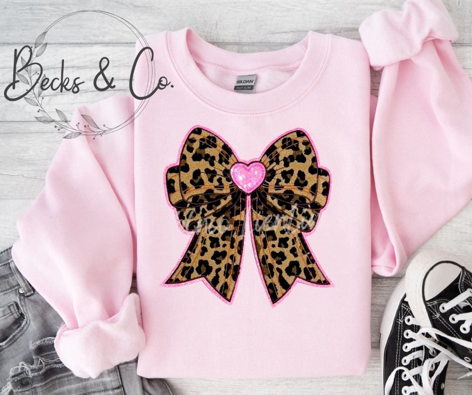 Cheetah Heart Bow - Large Sequin Design