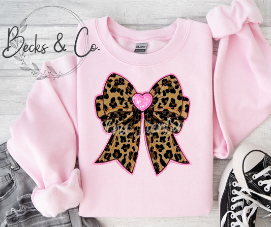 Cheetah Heart Bow - Large Sequin Design