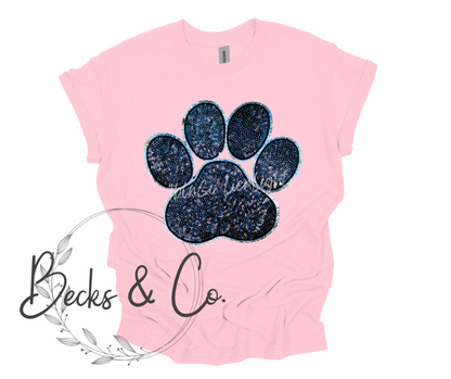 Paw Print Black Large Sequin Design