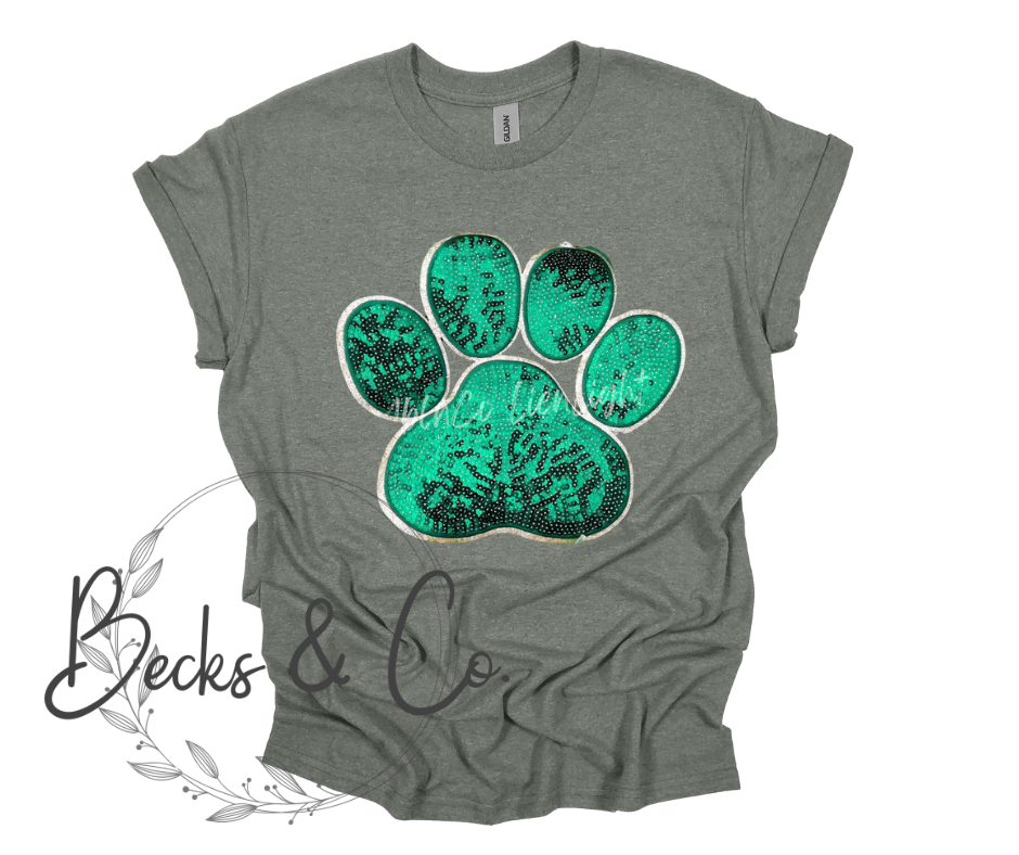 Paw Print Green Large Sequin Design