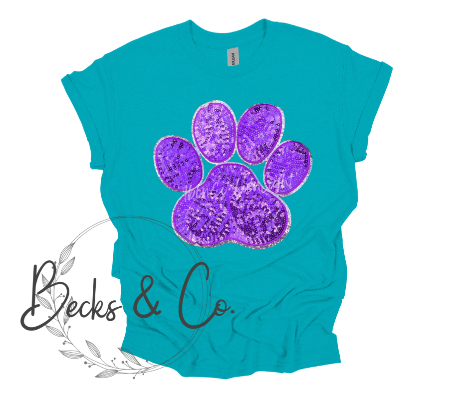 Paw Print Purple Large Sequin Design