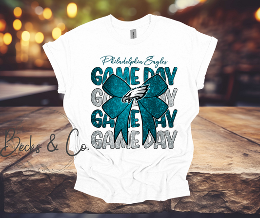 Philadelphia Eagles Game Day with Bow Glitter T-shirt
