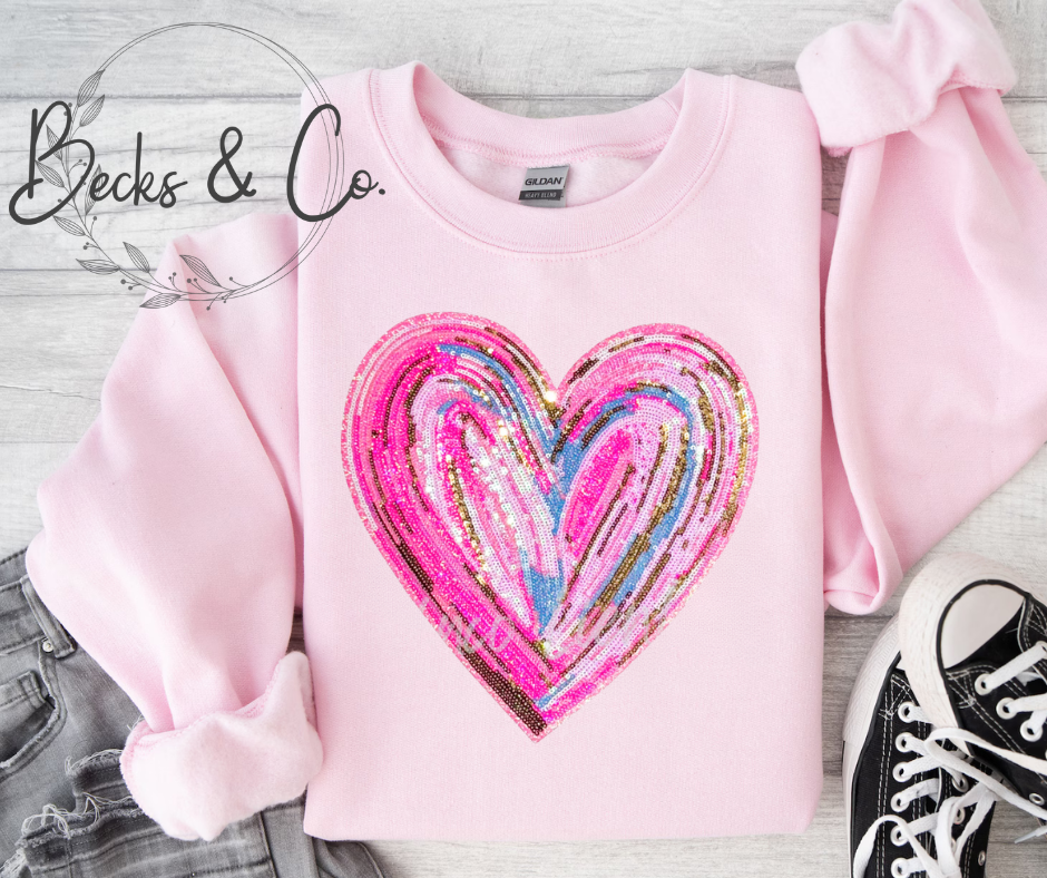 Colorful Pink Splatter Heart - Large Sequin Design