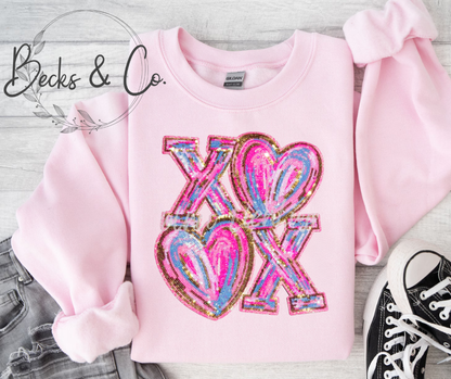 Colorful Pink Splatter XO Hearts - Large Sequin Design