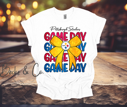 Pittsburgh Steelers Game Day with Bow Glitter T-shirt