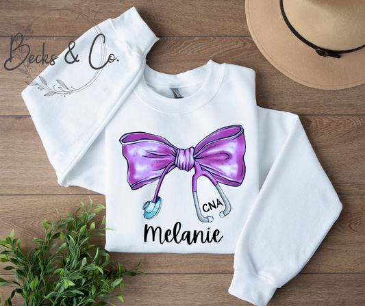 Purple Stethoscope Bow with Personalization