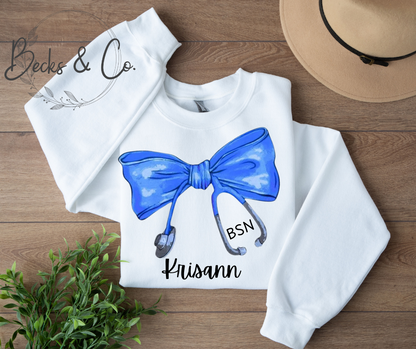 Blue Stethoscope Bow with Personalization