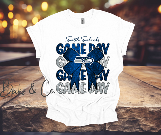 Seattle Seahawks Game Day with Bow Glitter T-shirt