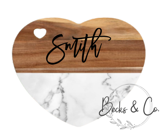 Heart Shaped Marble Charcuterie Board with Utensils