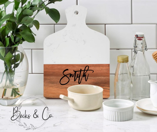 White Marble and Acacia Wood Cutting Board