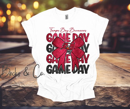 Tampa Bay Buccaneers Game Day with Bow Glitter T-shirt
