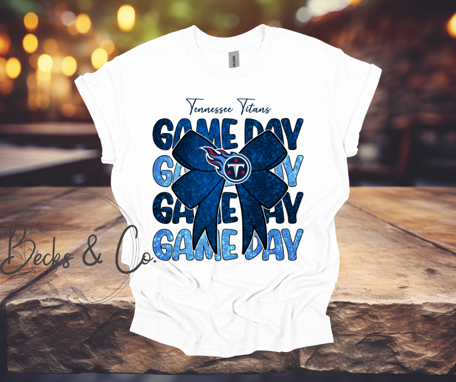 Tennessee Titans Game Day with Bow Glitter T-shirt