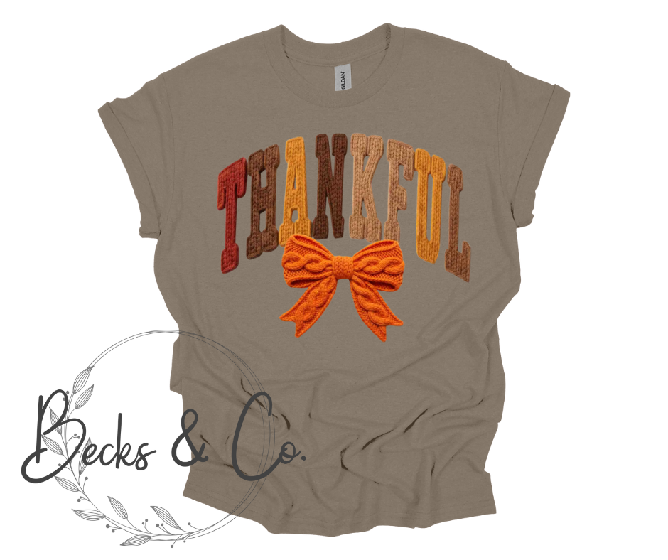 Yarn & Crochet Printed Thankful with Bow