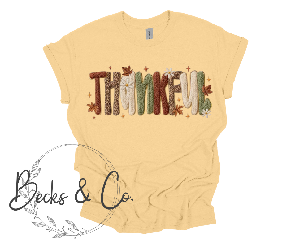 Yarn & Crochet Printed Thankful with Leaves
