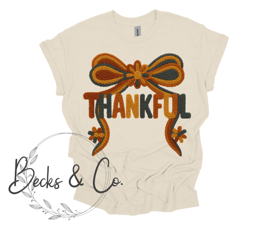 Yarn & Crochet Printed Thankful with Thick Bow
