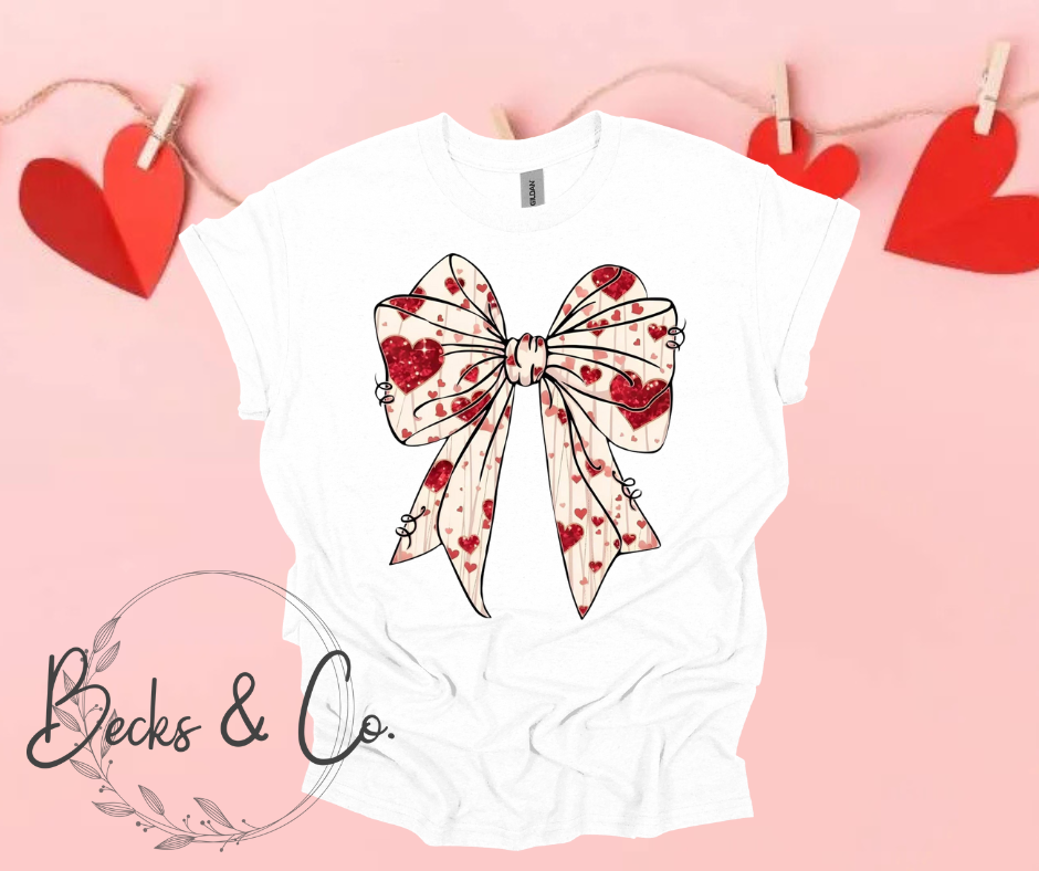 Cream Bow with Red Hearts