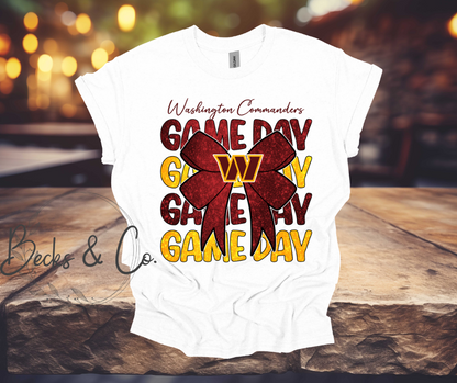 Washington Commanders Game Day with Bow Glitter T-shirt