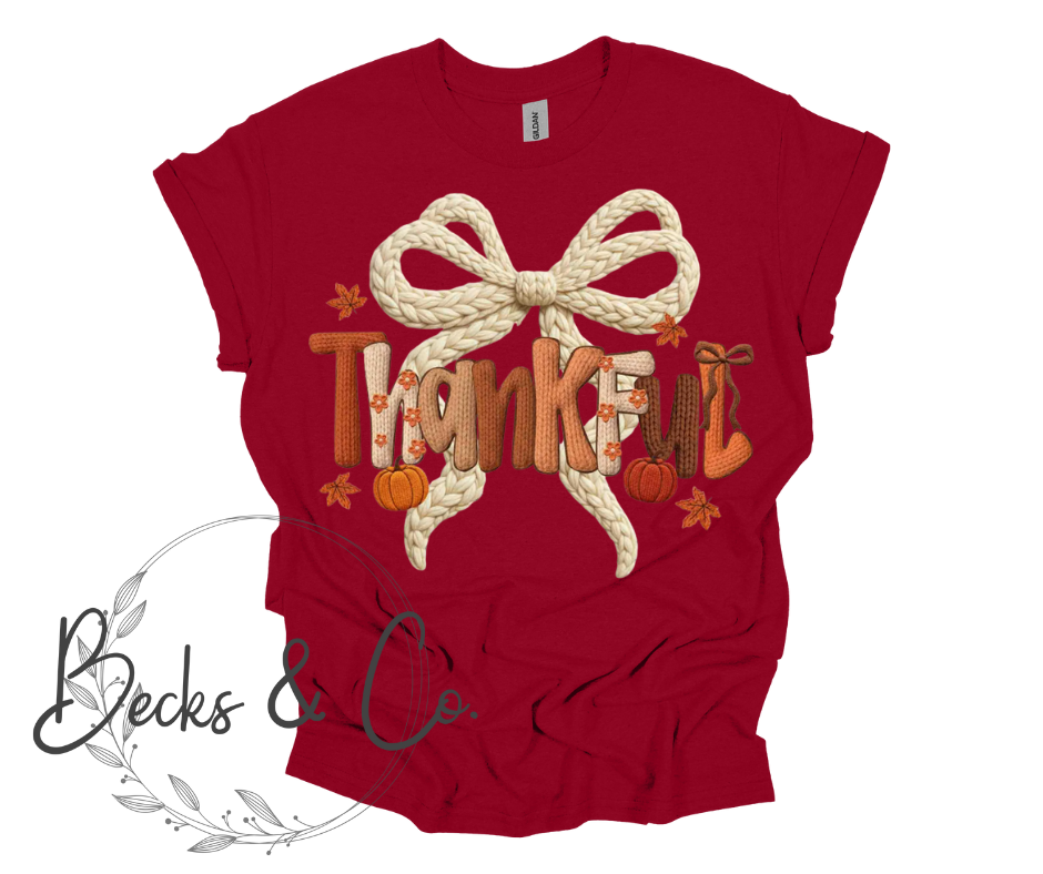 Yarn & Crochet Printed Thankful with Large Bow