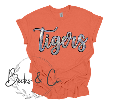 Tigers Mascot Script - Large Sequin Design