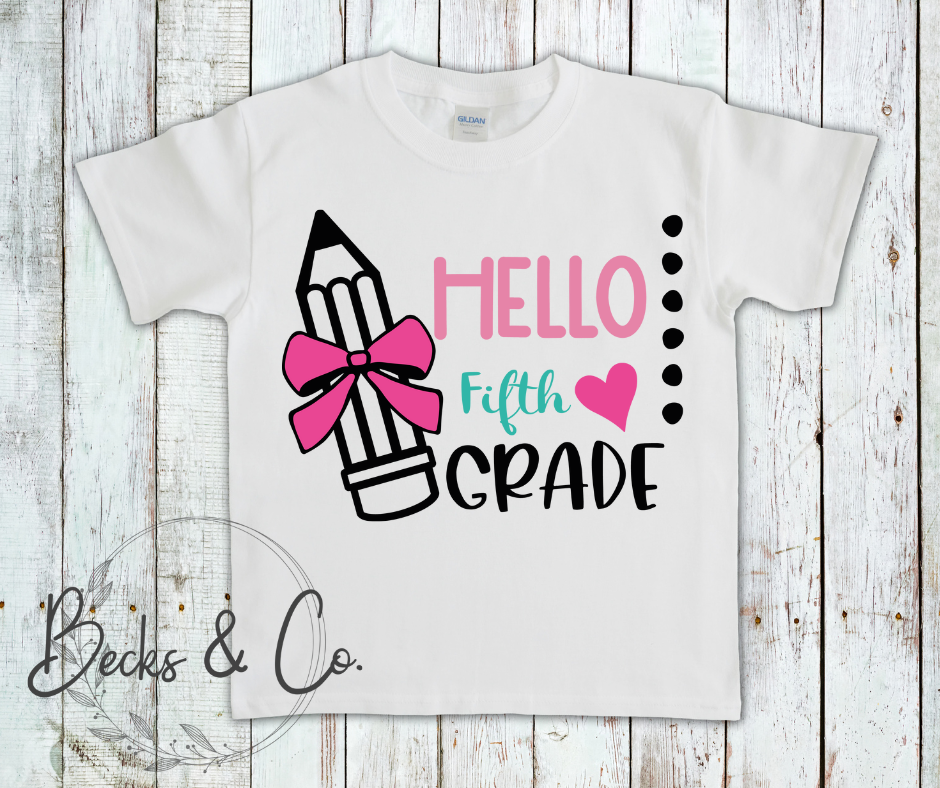 Hello 'Grade' Pencil with Bow (Kindergarten - 5th Grade)