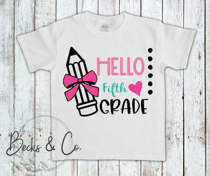 Hello 'Grade' Pencil with Bow (Kindergarten - 5th Grade)