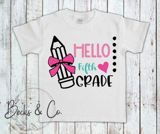 Hello 'Grade' Pencil with Bow (Kindergarten - 5th Grade)