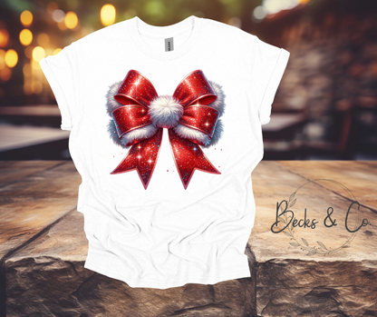 Red and White Santa Bow